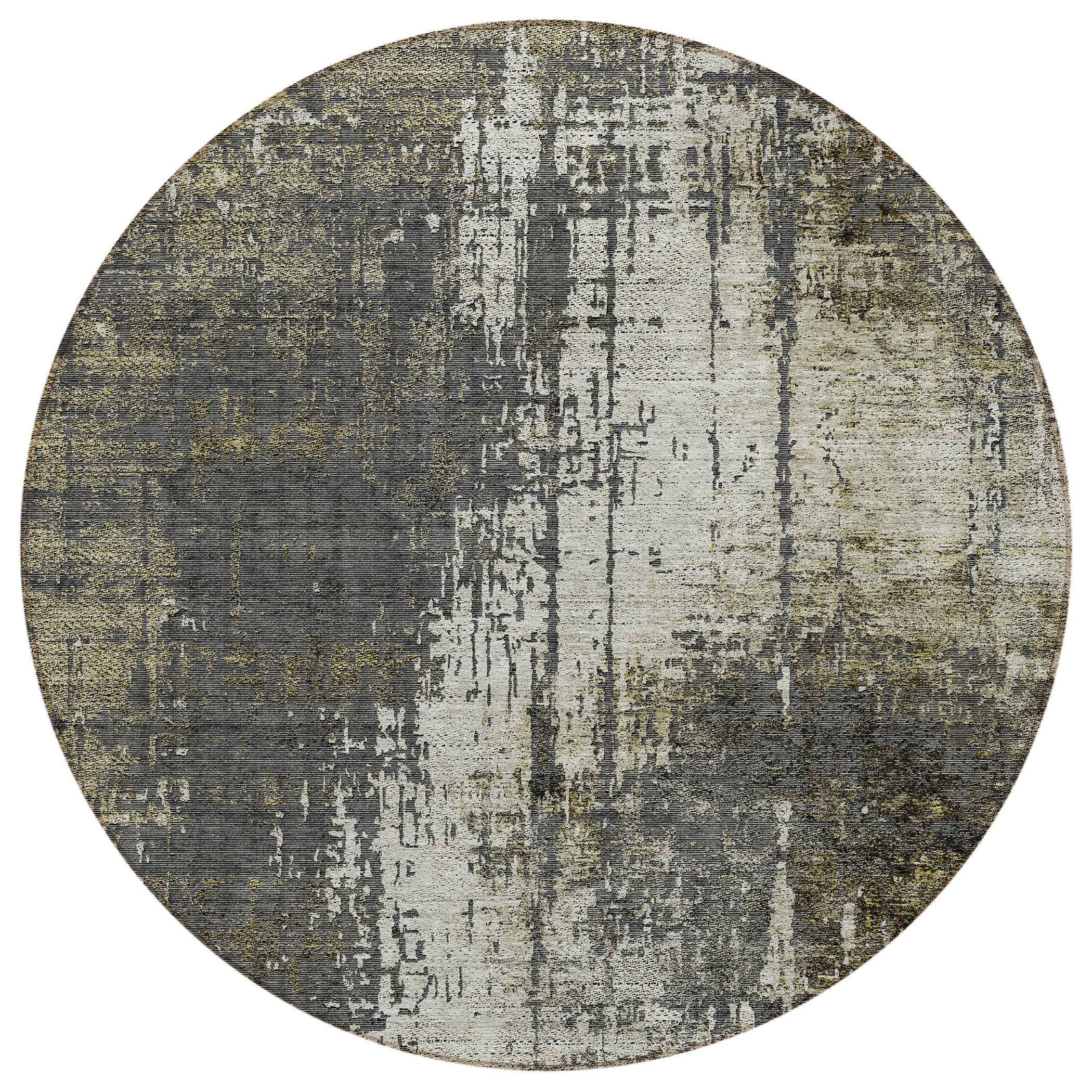 8' Taupe Beige And Olive Green Round Abstract Washable Indoor Outdoor Area Rug