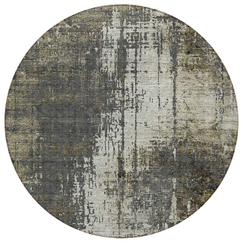 8' Taupe Beige And Olive Green Round Abstract Washable Indoor Outdoor Area Rug