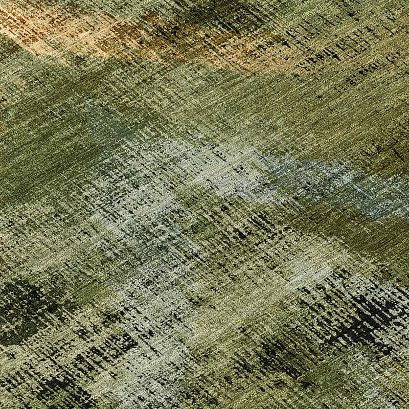 8' Olive Green And Gold Round Abstract Washable Indoor Outdoor Area Rug