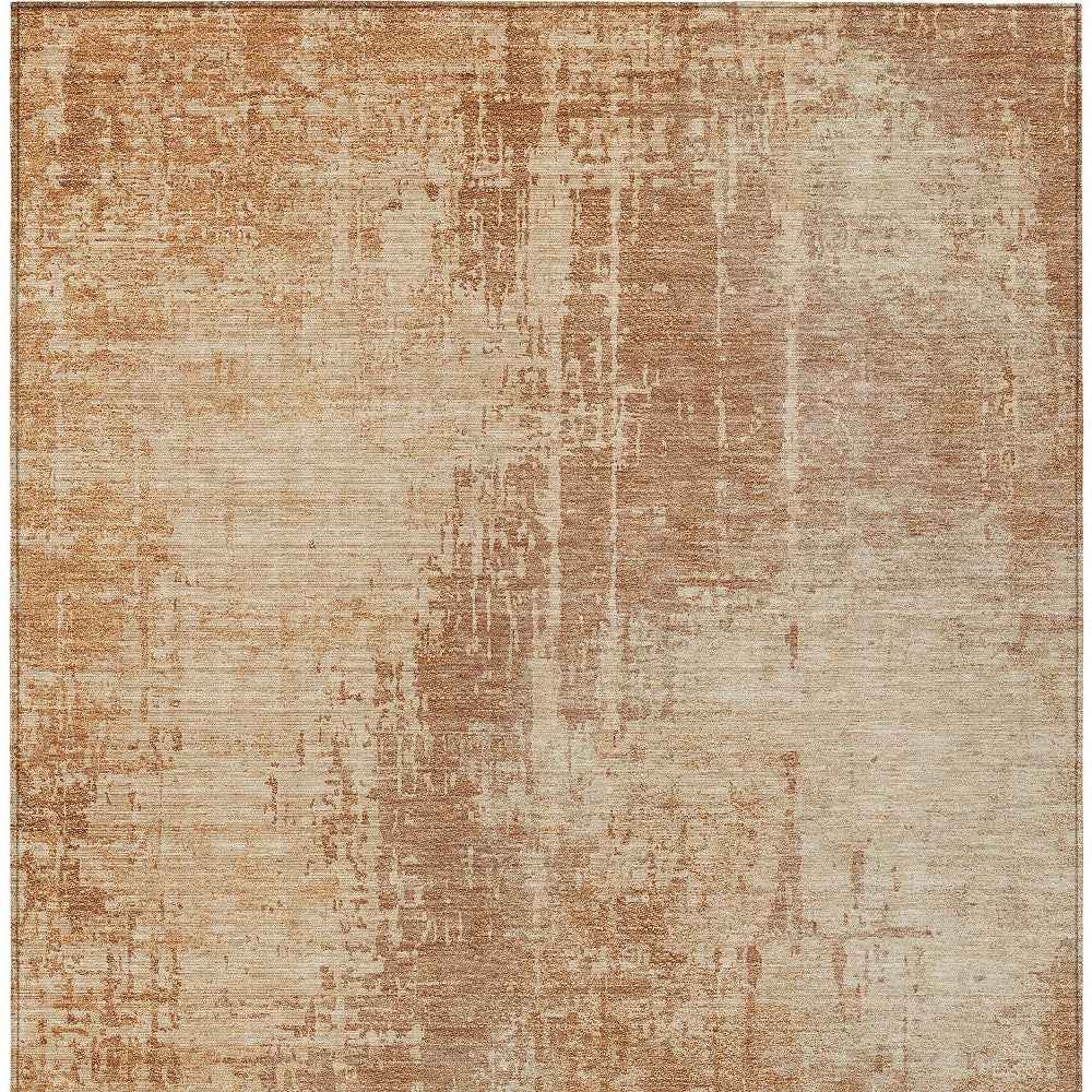 9' X 12' Terra Cotta And Copper Abstract Washable Indoor Outdoor Area Rug