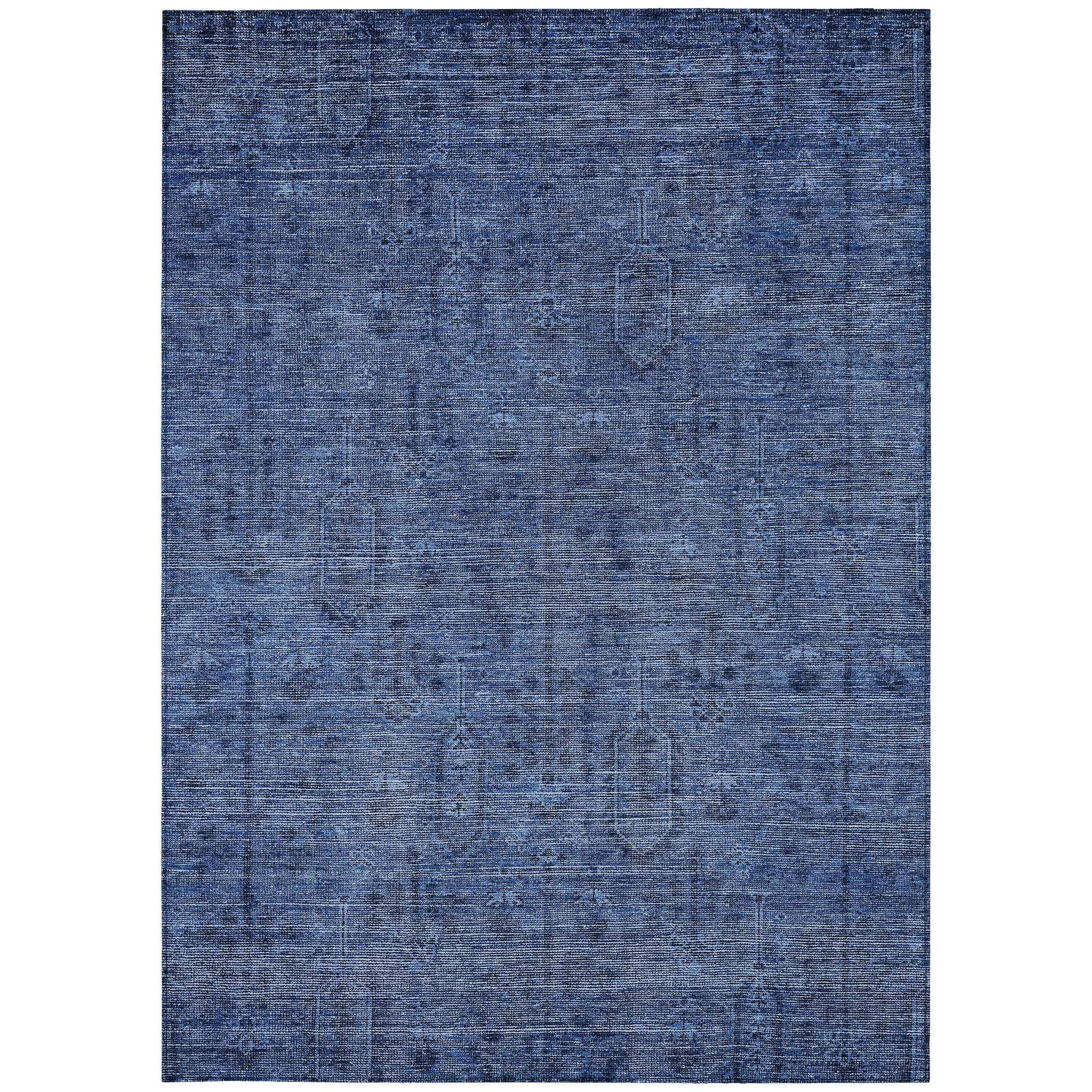 5' X 8' Navy Blue And Blue Southwestern Washable Indoor Outdoor Area Rug