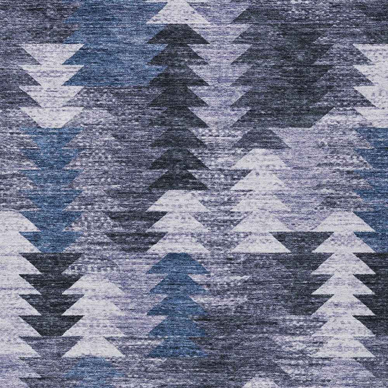 9' X 12' Navy Blue And Sky Blue Southwestern Washable Indoor Outdoor Area Rug