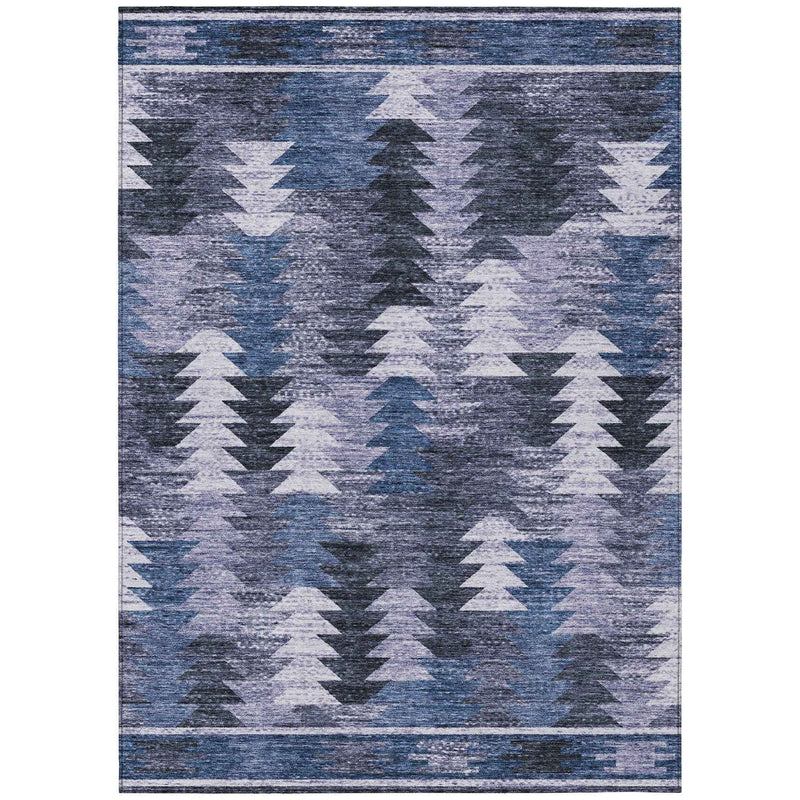 9' X 12' Navy Blue And Sky Blue Southwestern Washable Indoor Outdoor Area Rug