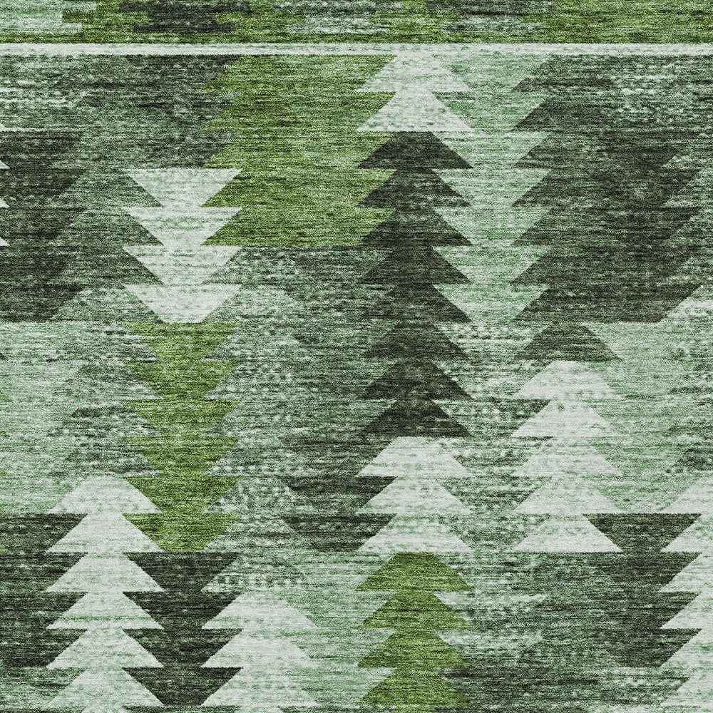 9' X 12' Olive Green And Fern Green Southwestern Washable Indoor Outdoor Area Rug