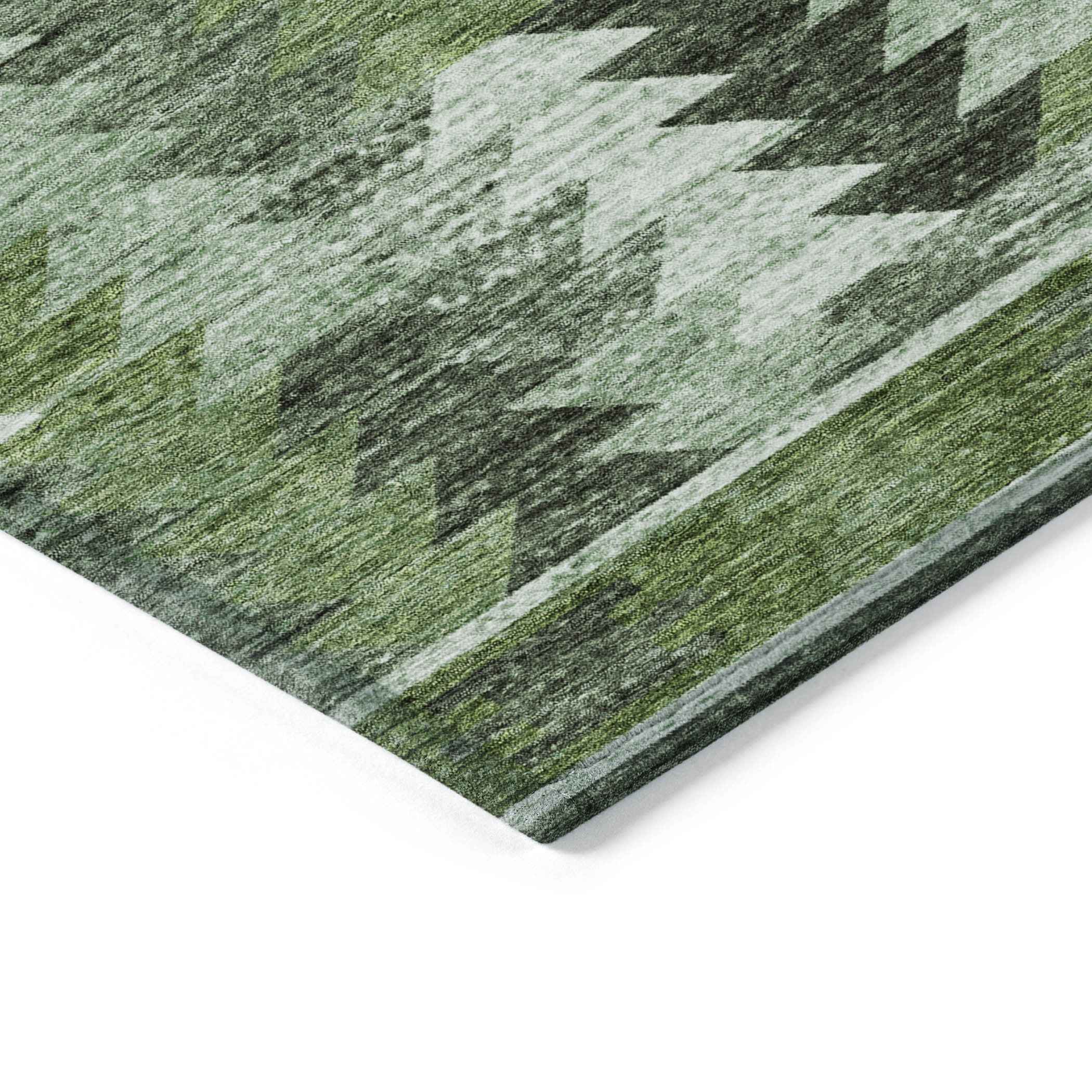 9' X 12' Olive Green And Fern Green Southwestern Washable Indoor Outdoor Area Rug