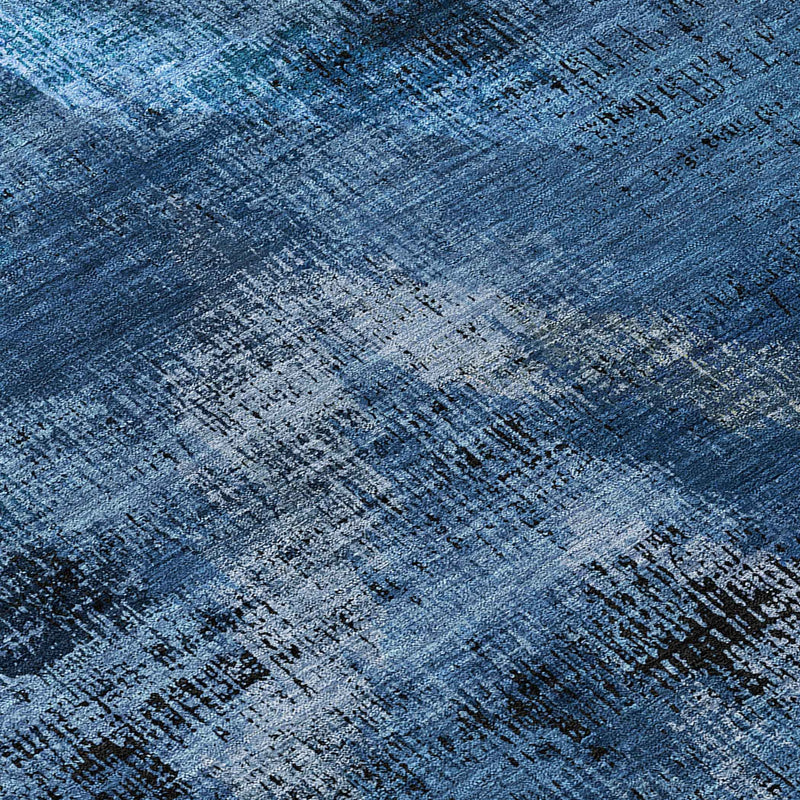 8' Navy Blue And Sky Blue Round Abstract Washable Indoor Outdoor Area Rug