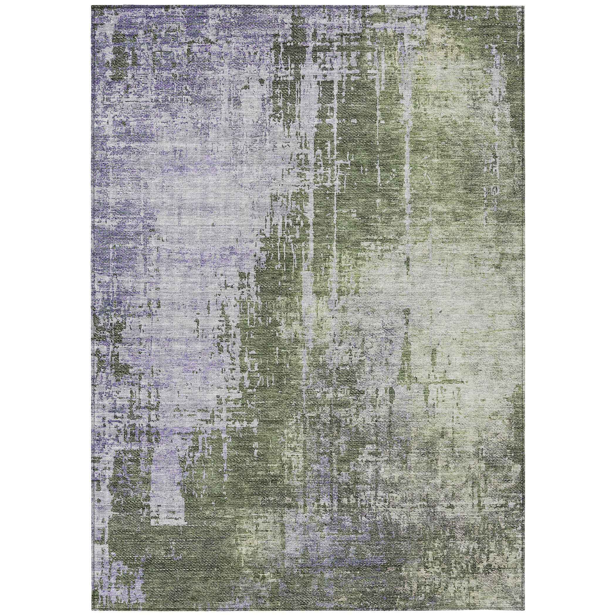 9' X 12' Olive Green And Purple Abstract Washable Indoor Outdoor Area Rug