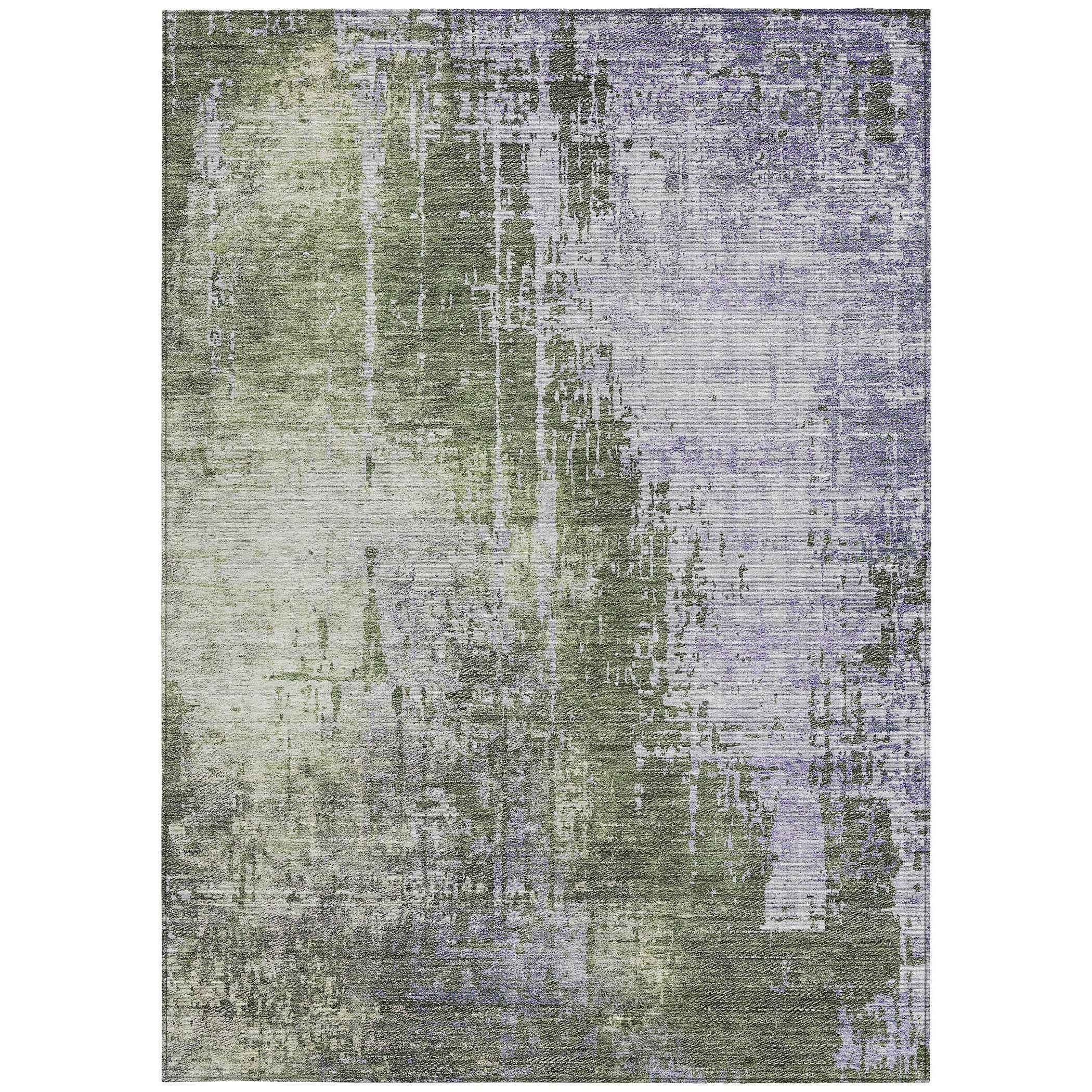 9' X 12' Olive Green And Purple Abstract Washable Indoor Outdoor Area Rug