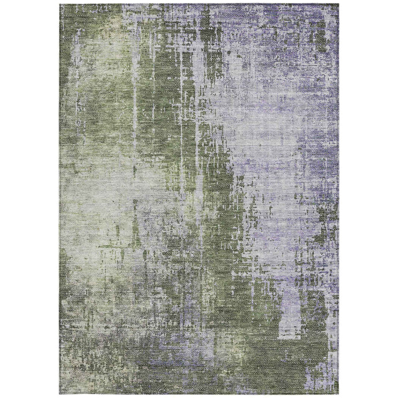 9' X 12' Olive Green And Purple Abstract Washable Indoor Outdoor Area Rug