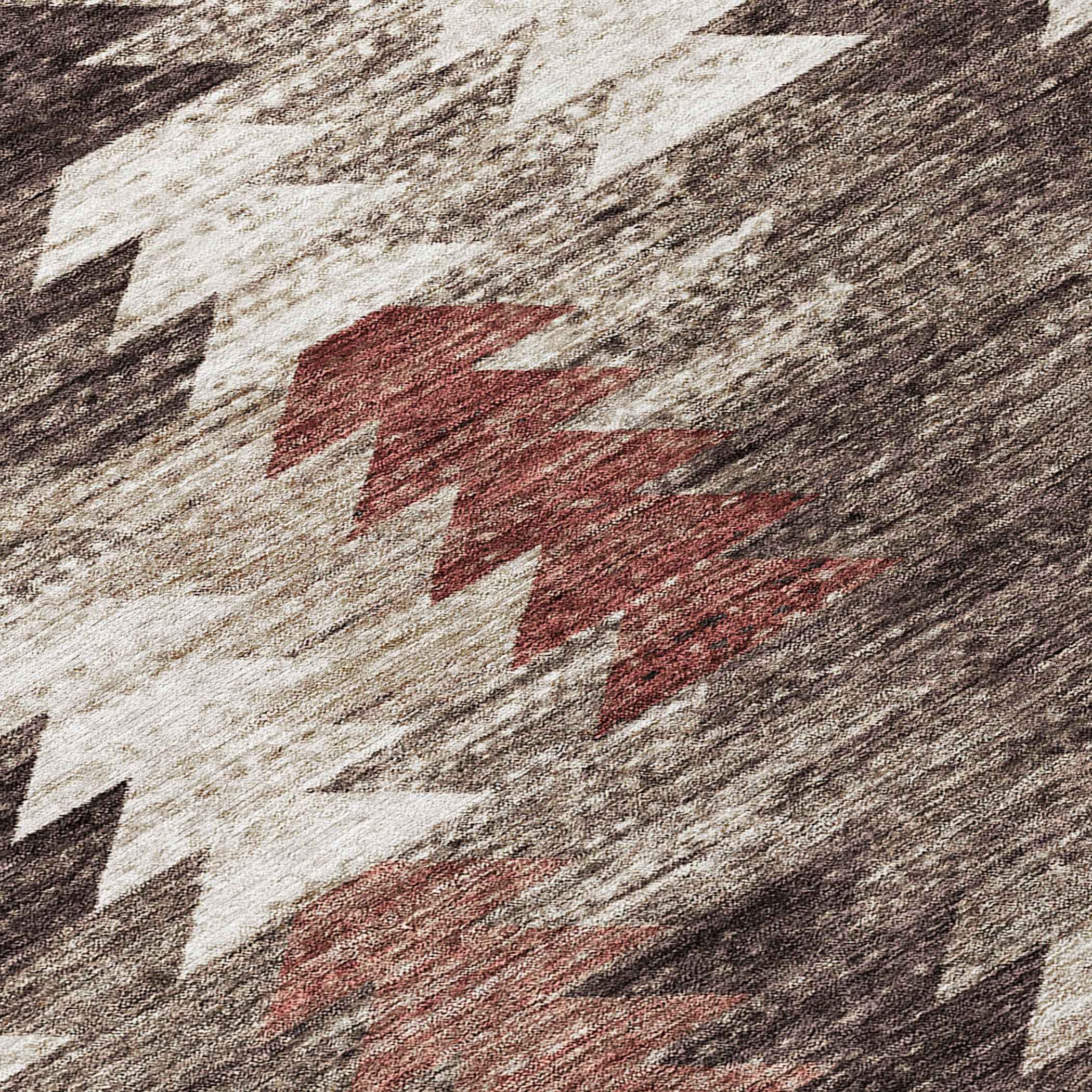 8' Brown And Ivory Round Southwestern Washable Indoor Outdoor Area Rug