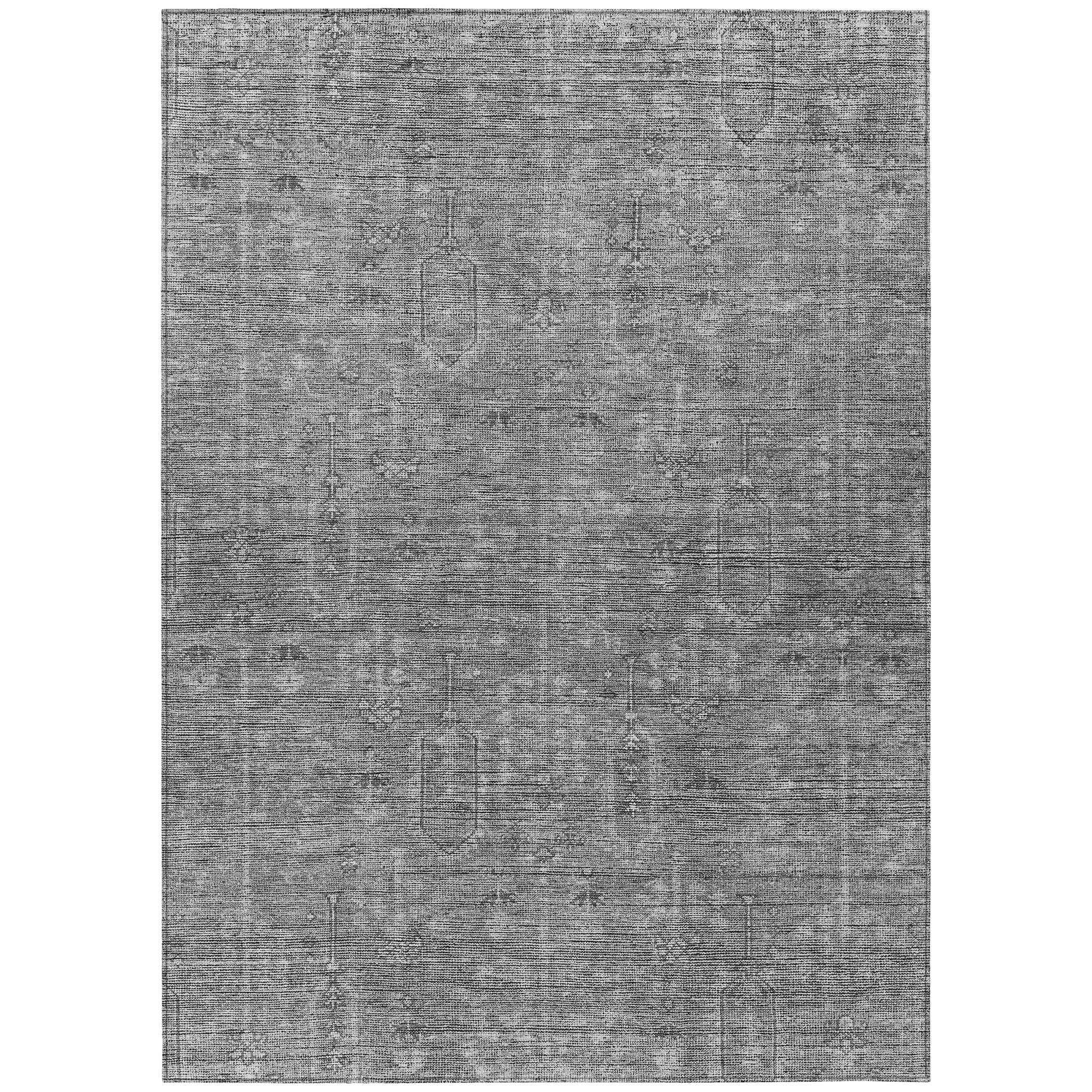 5' X 8' Gray And Charcoal Southwestern Washable Indoor Outdoor Area Rug