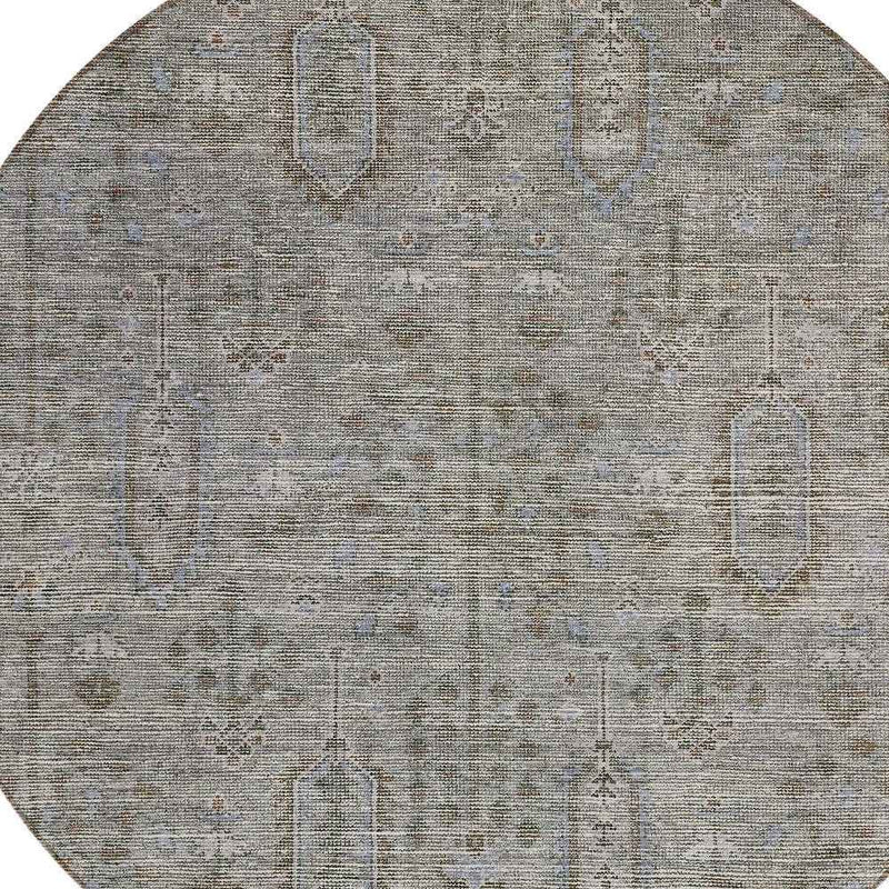 8' Gray And Silver Round Southwestern Washable Indoor Outdoor Area Rug