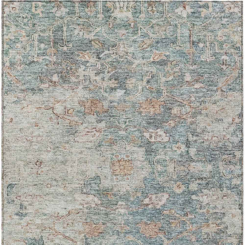 10' X 14' Green Blue And Gray Oriental Washable Indoor Outdoor Area Rug