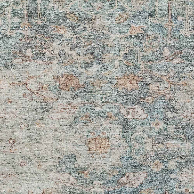 10' X 14' Green Blue And Gray Oriental Washable Indoor Outdoor Area Rug
