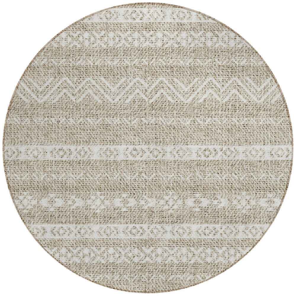 8' Beige And Ivory Round Southwestern Washable Indoor Outdoor Area Rug