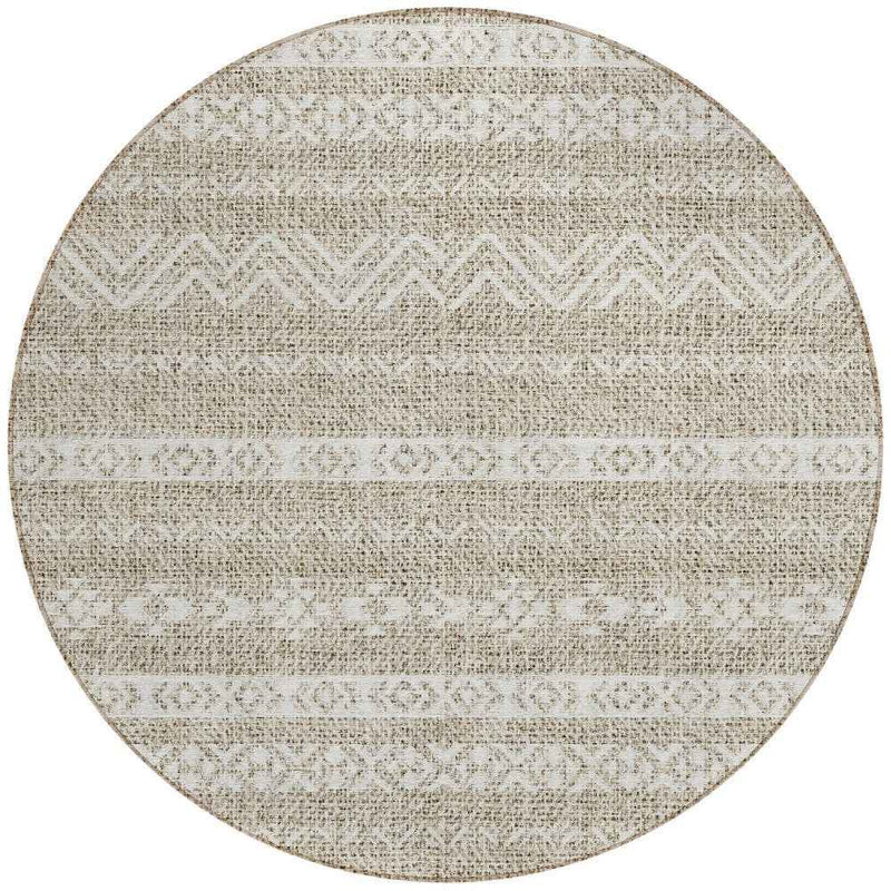 8' Beige And Ivory Round Southwestern Washable Indoor Outdoor Area Rug