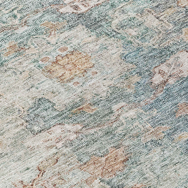 8' Green Blue And Gray Round Oriental Washable Indoor Outdoor Area Rug