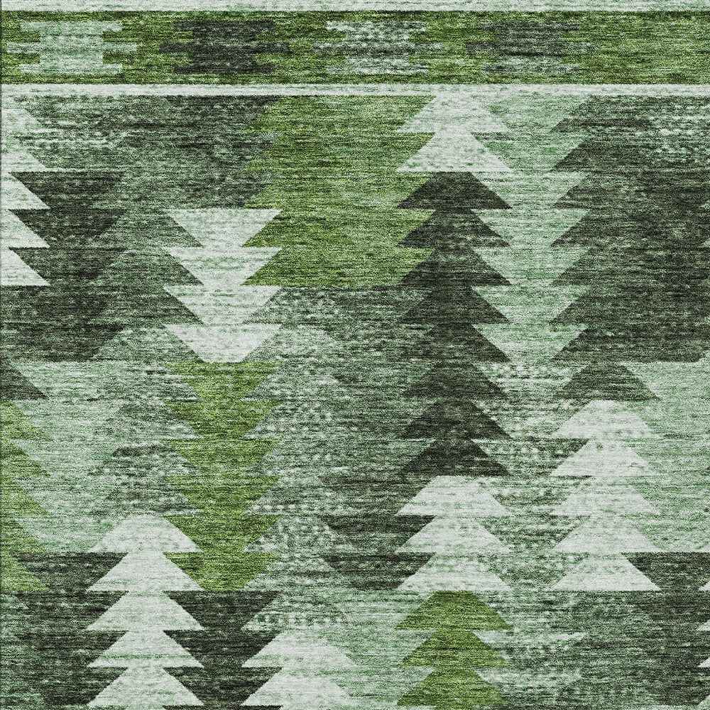 8' X 10' Olive Green And Fern Green Southwestern Washable Indoor Outdoor Area Rug