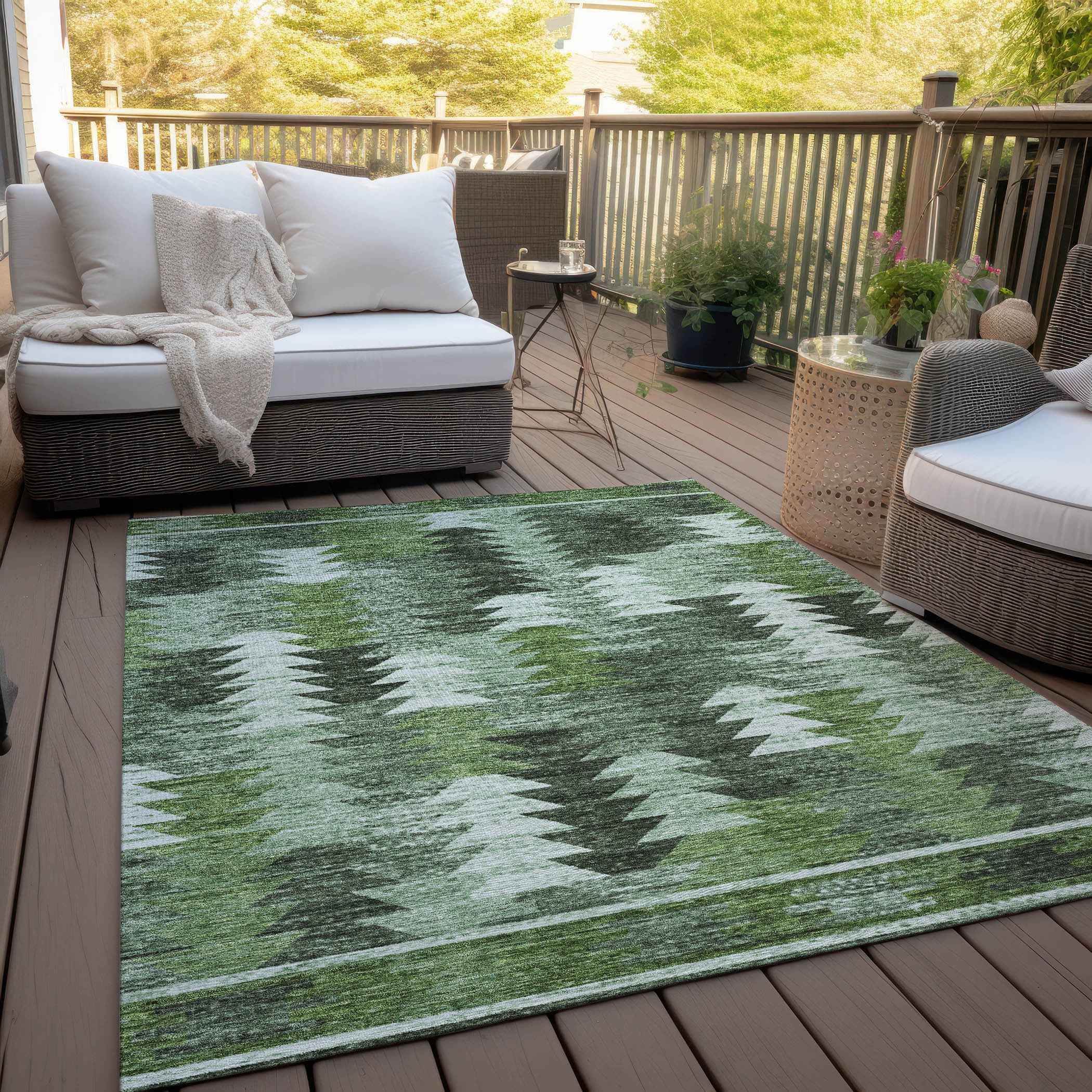 8' X 10' Olive Green And Fern Green Southwestern Washable Indoor Outdoor Area Rug