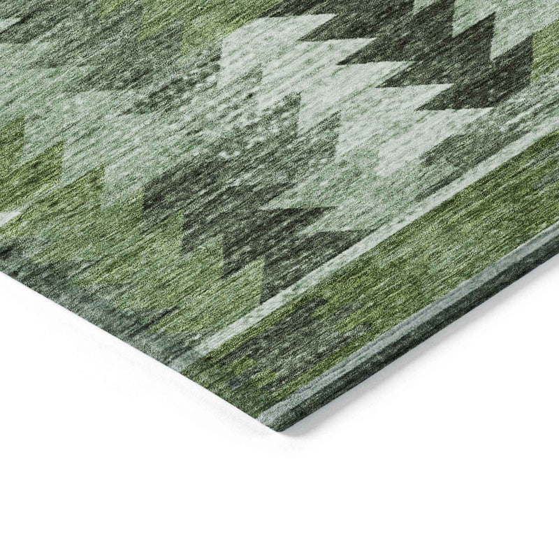 8' X 10' Olive Green And Fern Green Southwestern Washable Indoor Outdoor Area Rug