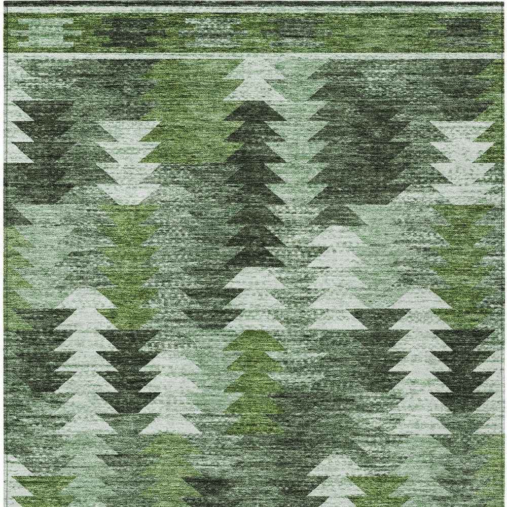 8' X 10' Olive Green And Fern Green Southwestern Washable Indoor Outdoor Area Rug