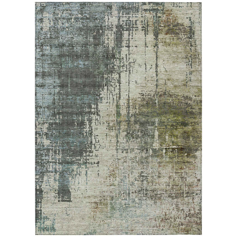 10' X 14' Sage Beige And Brown Abstract Washable Indoor Outdoor Area Rug