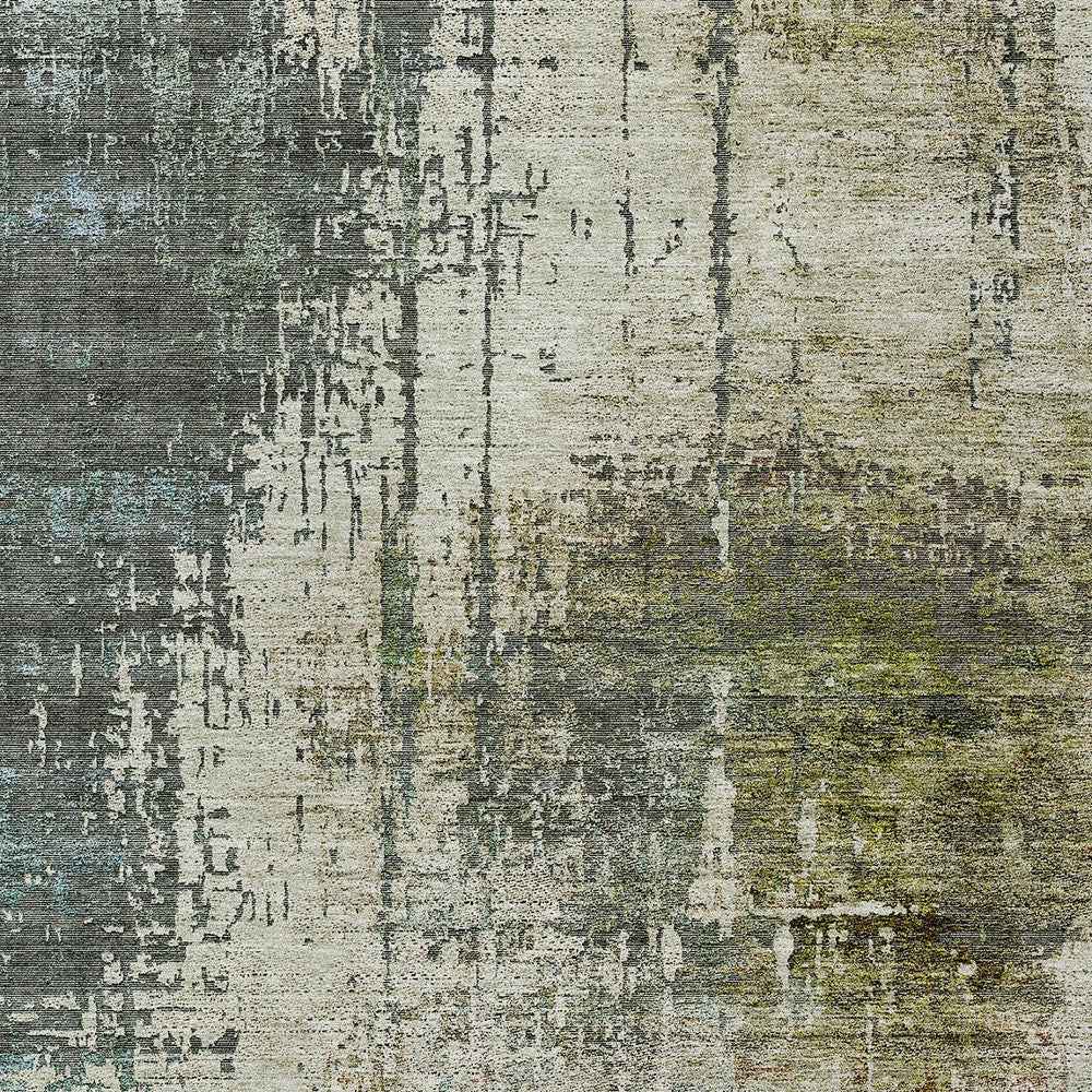 10' X 14' Sage Beige And Brown Abstract Washable Indoor Outdoor Area Rug