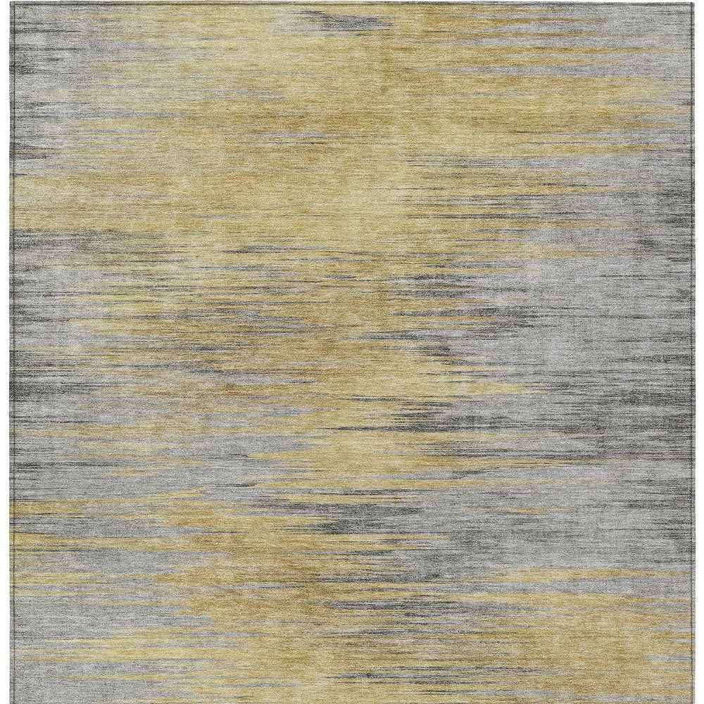 3' X 5' Gold Gray And Charcoal Abstract Washable Indoor Outdoor Area Rug