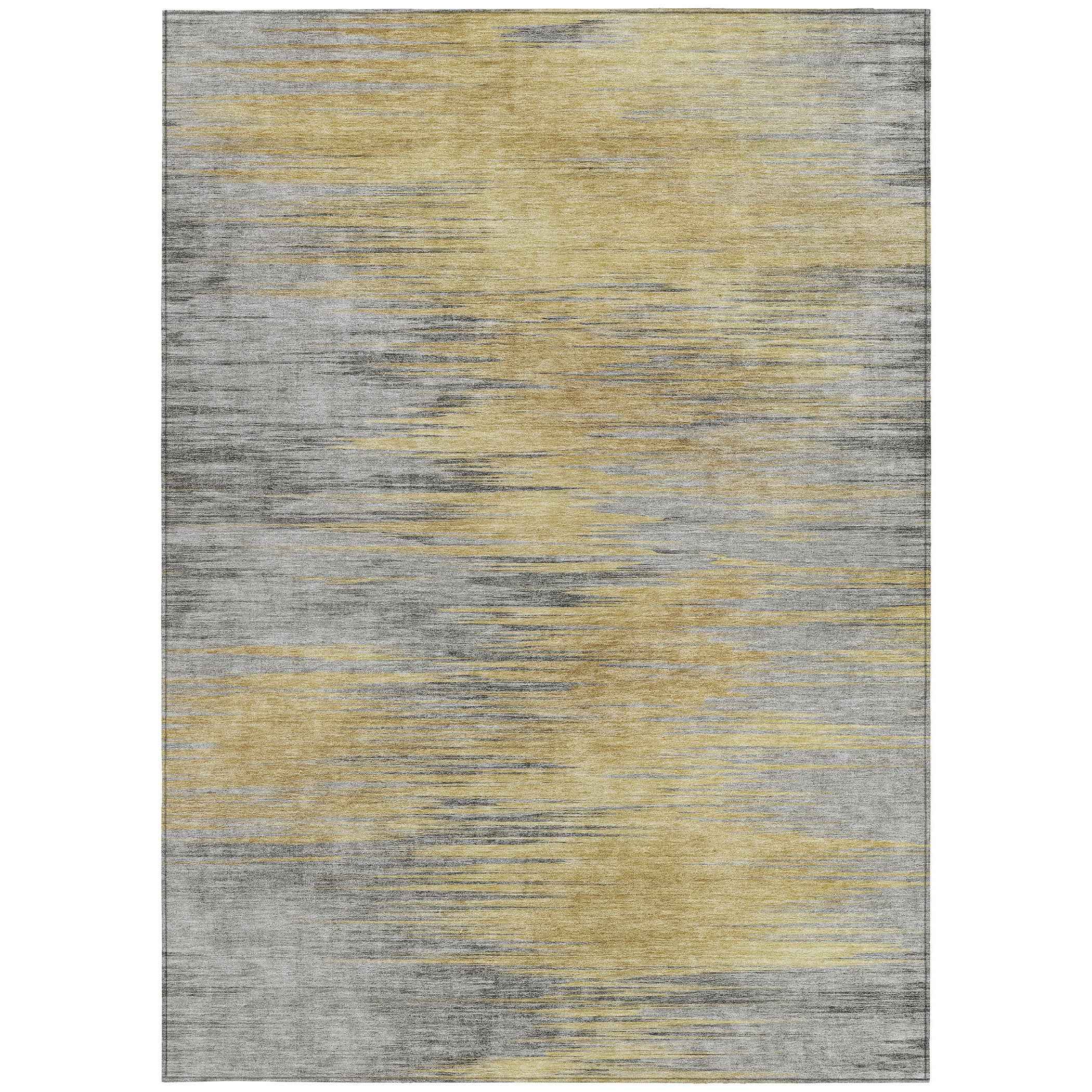 3' X 5' Gold Gray And Charcoal Abstract Washable Indoor Outdoor Area Rug
