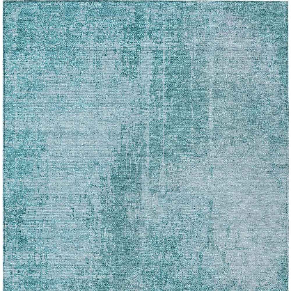 3' X 5' Aqua Teal Blue And Gray Abstract Washable Indoor Outdoor Area Rug