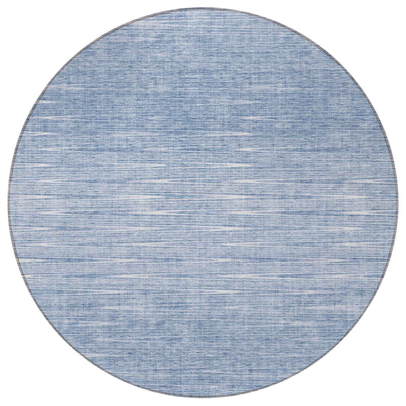 8' Denim Blue And Blue Round Abstract Washable Indoor Outdoor Area Rug