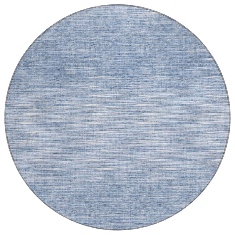 8' Denim Blue And Blue Round Abstract Washable Indoor Outdoor Area Rug