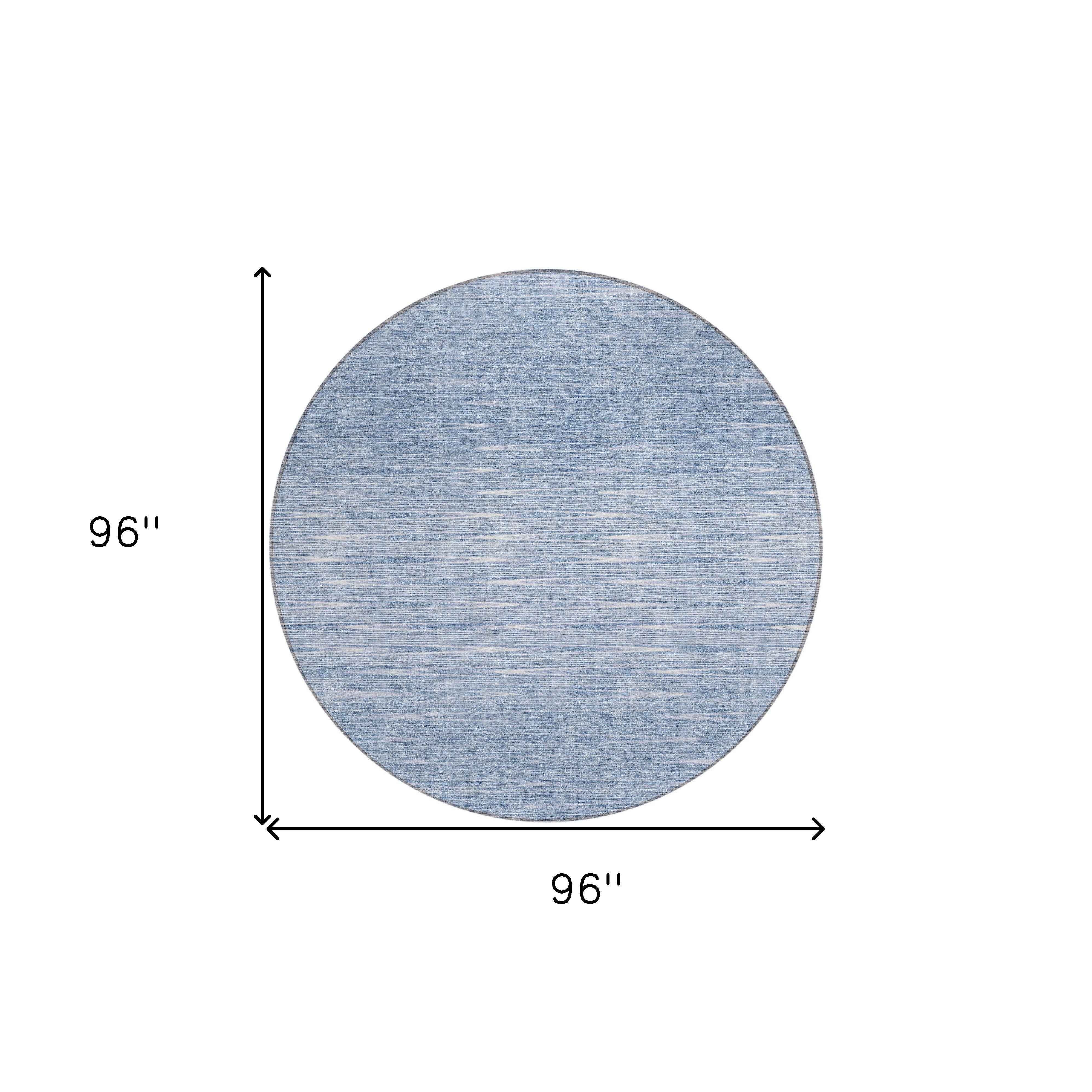 8' Denim Blue And Blue Round Abstract Washable Indoor Outdoor Area Rug