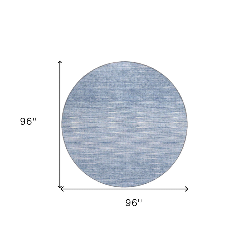 8' Denim Blue And Blue Round Abstract Washable Indoor Outdoor Area Rug