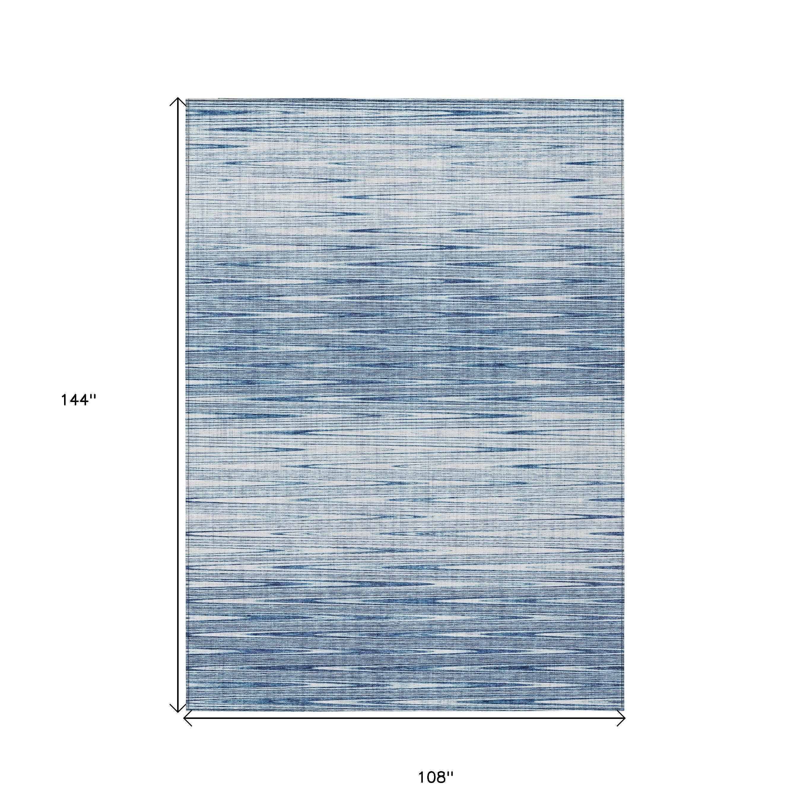 9' X 12' Navy Blue And Sky Blue Abstract Washable Indoor Outdoor Area Rug