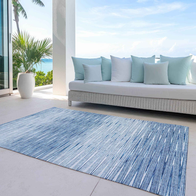 8' X 10' Navy Blue And Sky Blue Abstract Washable Indoor Outdoor Area Rug