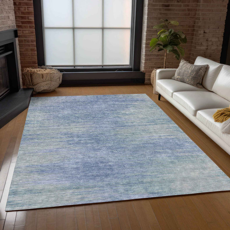9' X 12' Denim Blue And Sky Blue Abstract Washable Indoor Outdoor Area Rug