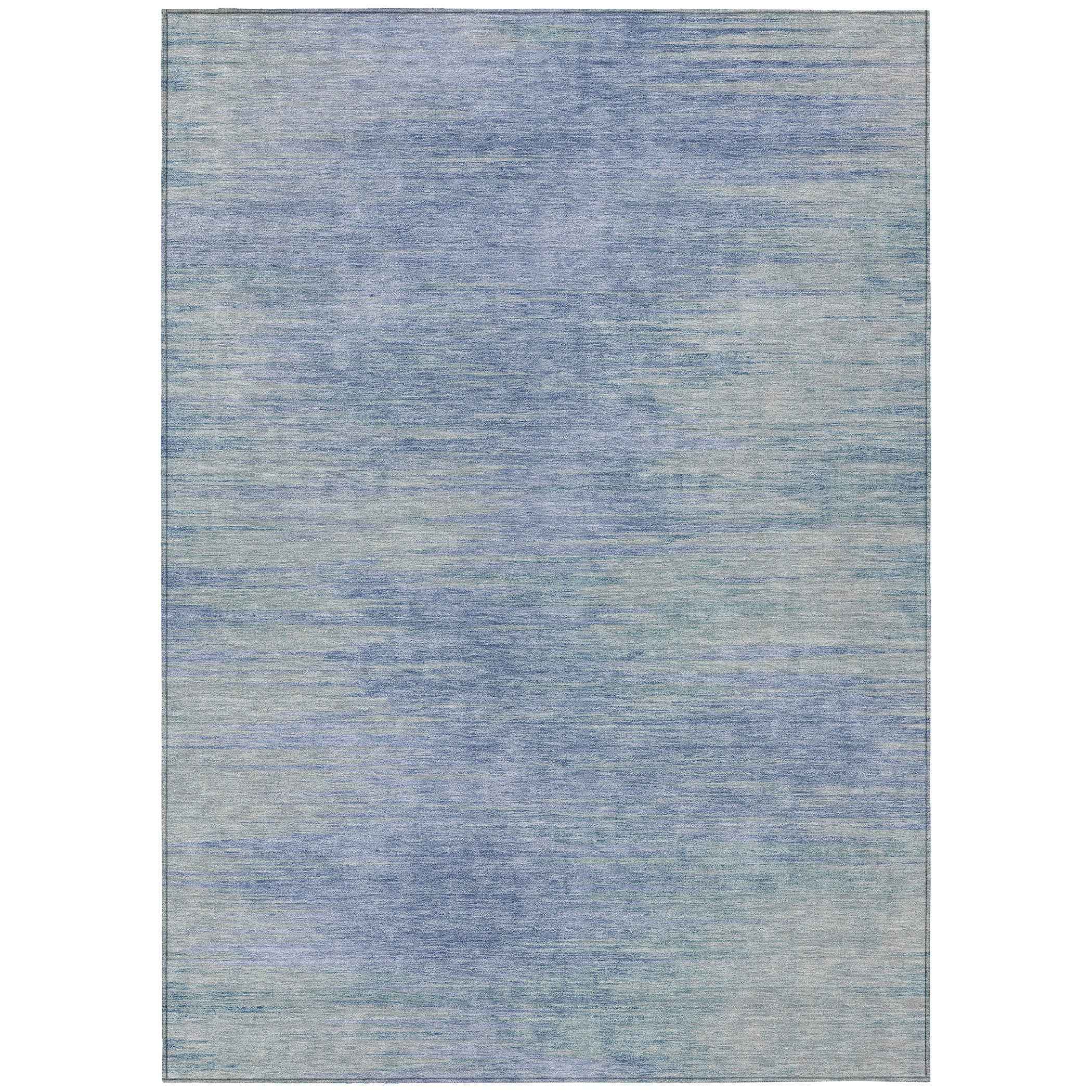 9' X 12' Denim Blue And Sky Blue Abstract Washable Indoor Outdoor Area Rug