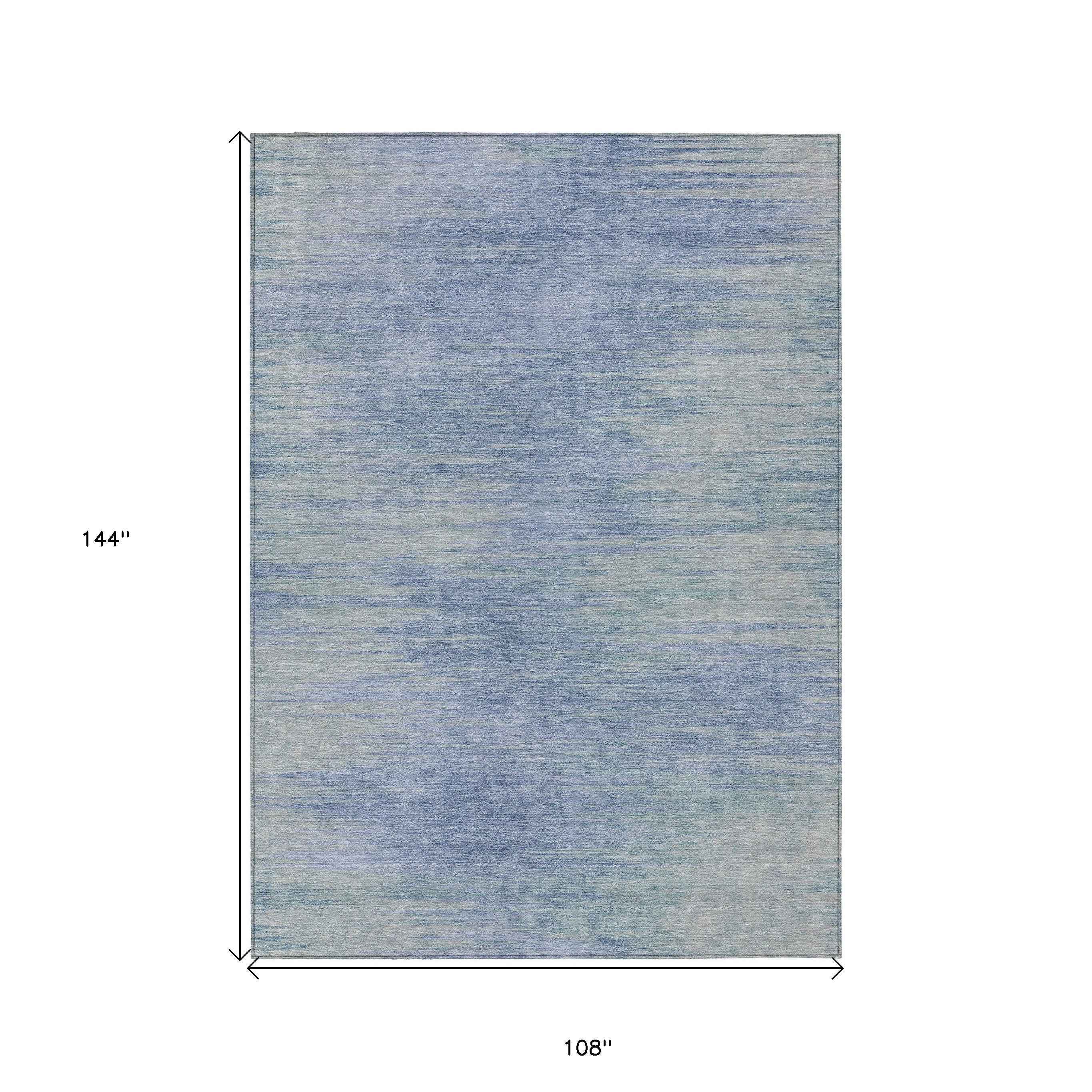 9' X 12' Denim Blue And Sky Blue Abstract Washable Indoor Outdoor Area Rug