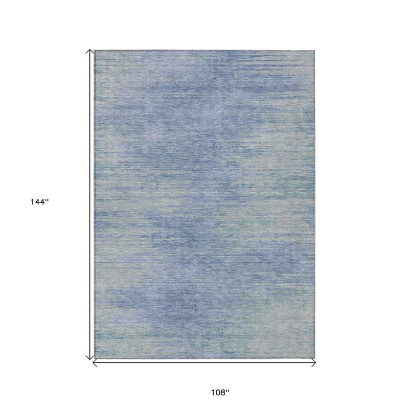 9' X 12' Denim Blue And Sky Blue Abstract Washable Indoor Outdoor Area Rug
