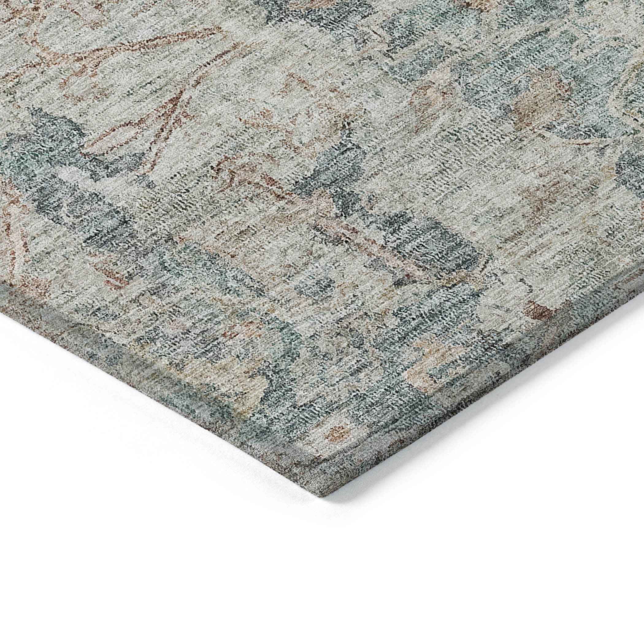 3' X 5' Green Blue And Gray Oriental Washable Indoor Outdoor Area Rug