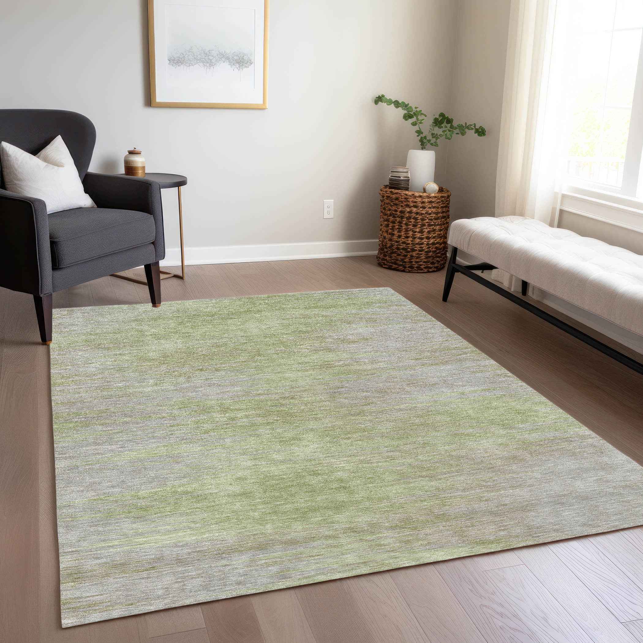 5' X 8' Sage And Artichoke Green Abstract Washable Indoor Outdoor Area Rug