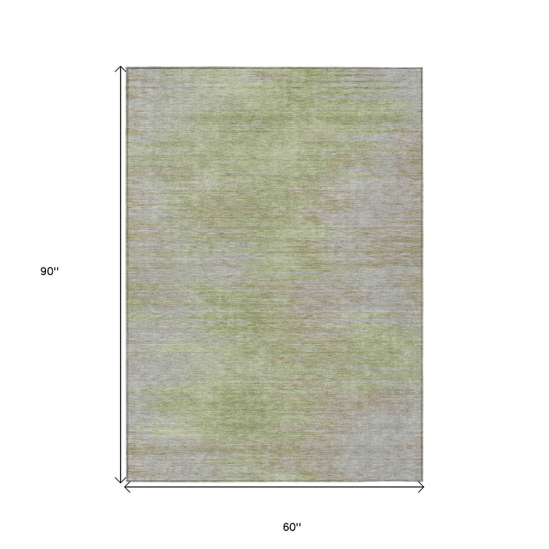 5' X 8' Sage And Artichoke Green Abstract Washable Indoor Outdoor Area Rug