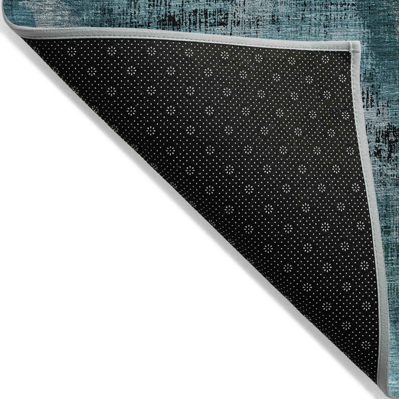 10' X 14' Teal Blue Aqua And Gray Abstract Washable Indoor Outdoor Area Rug