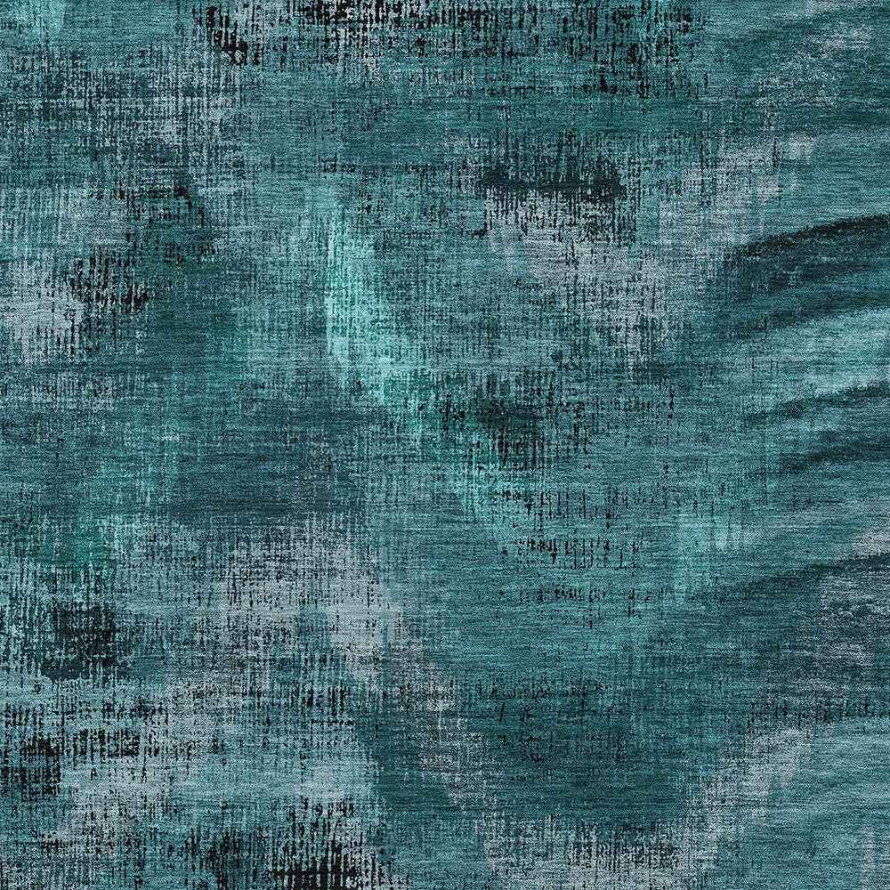10' X 14' Teal Blue Aqua And Gray Abstract Washable Indoor Outdoor Area Rug