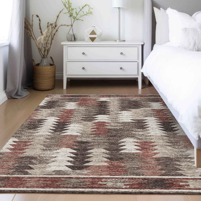 9' X 12' Brown And Ivory Southwestern Washable Indoor Outdoor Area Rug