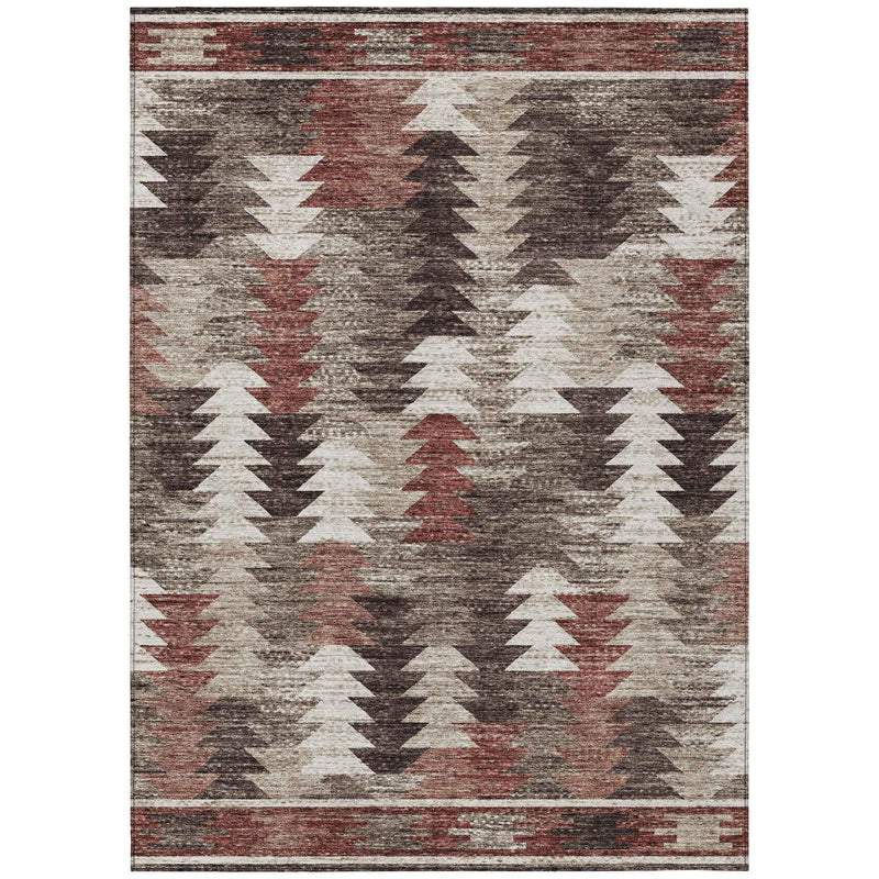 9' X 12' Brown And Ivory Southwestern Washable Indoor Outdoor Area Rug