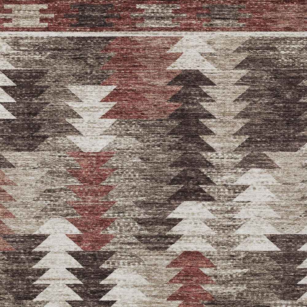 9' X 12' Brown And Ivory Southwestern Washable Indoor Outdoor Area Rug