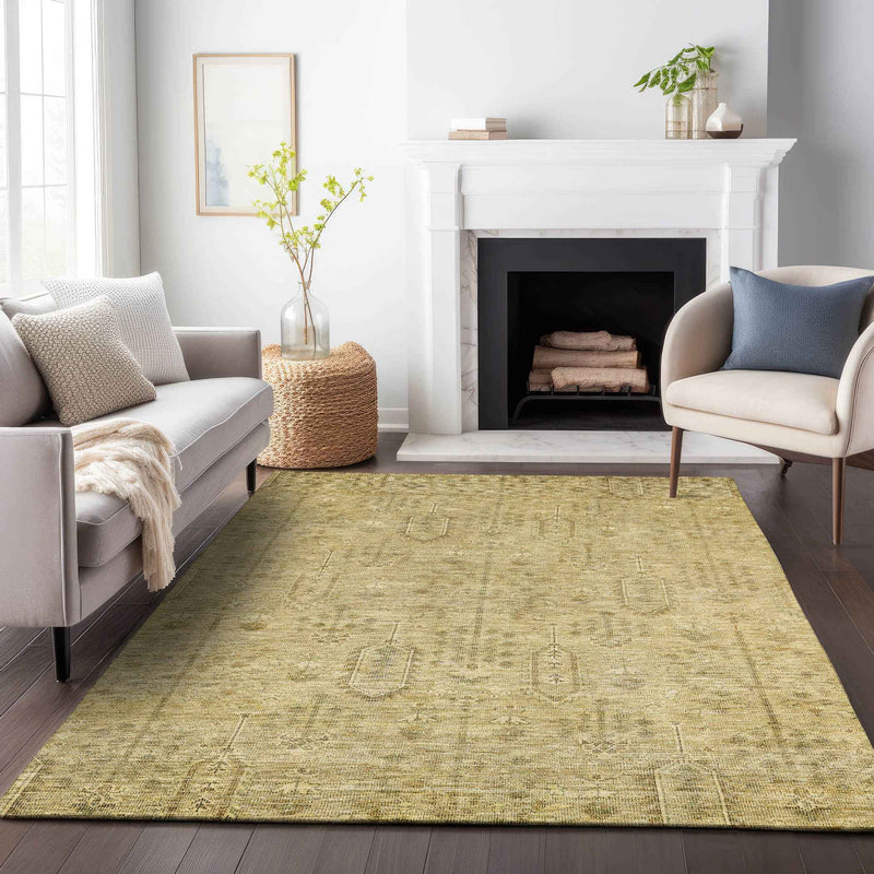 10' X 14' Gold And Taupe Southwestern Washable Indoor Outdoor Area Rug