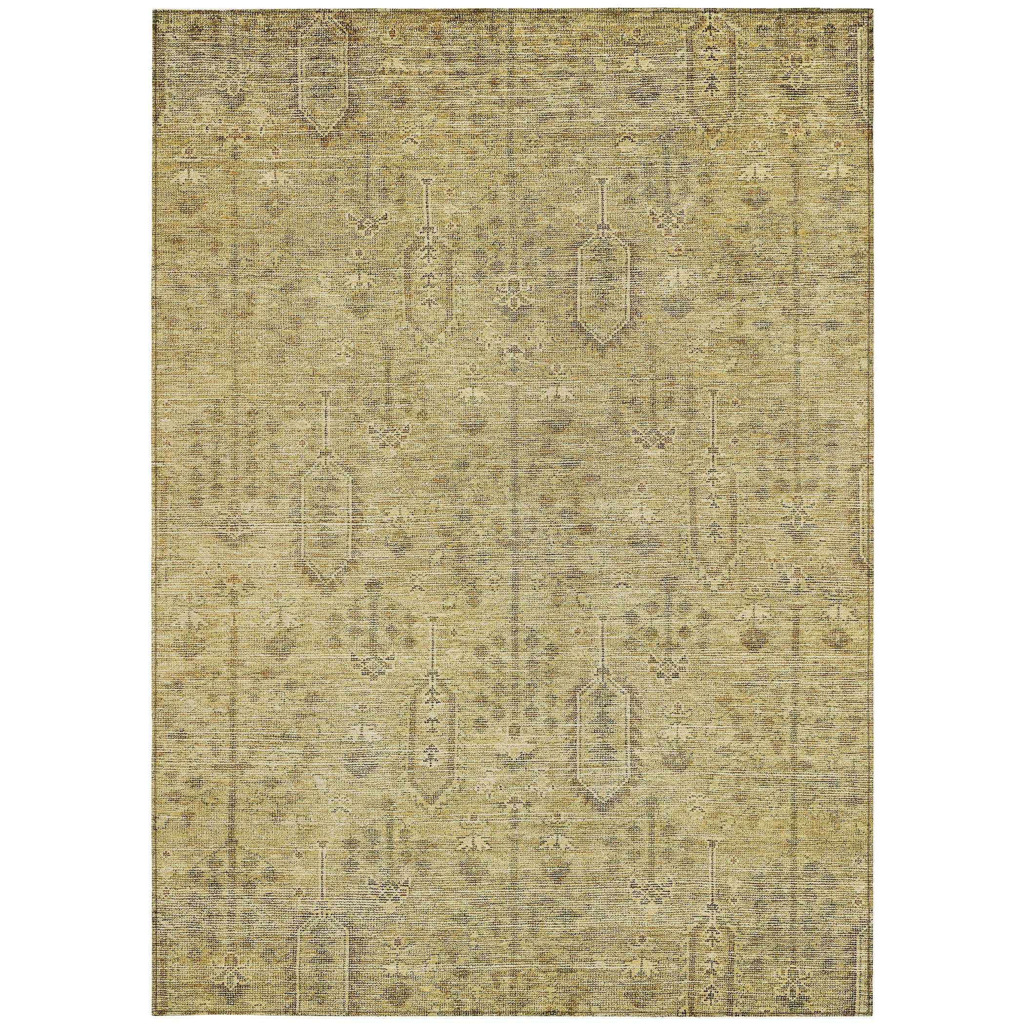 10' X 14' Gold And Taupe Southwestern Washable Indoor Outdoor Area Rug